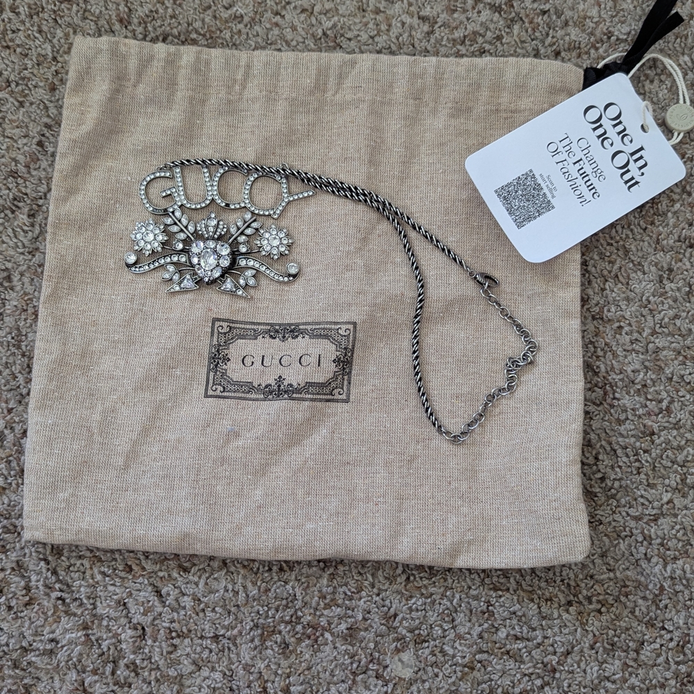 Gucci Silver Necklace with Crystal Accents